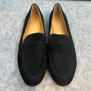 J. Crew Suede Penny Loafers‎ Classic Slip On Comfort Dress Shoes Black Size 7.5